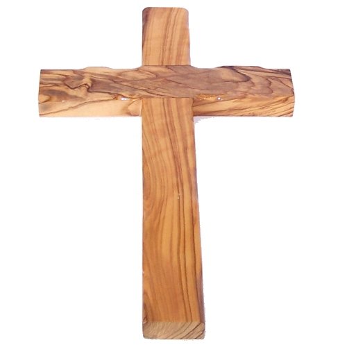 Simple Olive Wood Cross from The Holy Land - Stamped with Jerusalem on Back (25 cm or 10 inches)