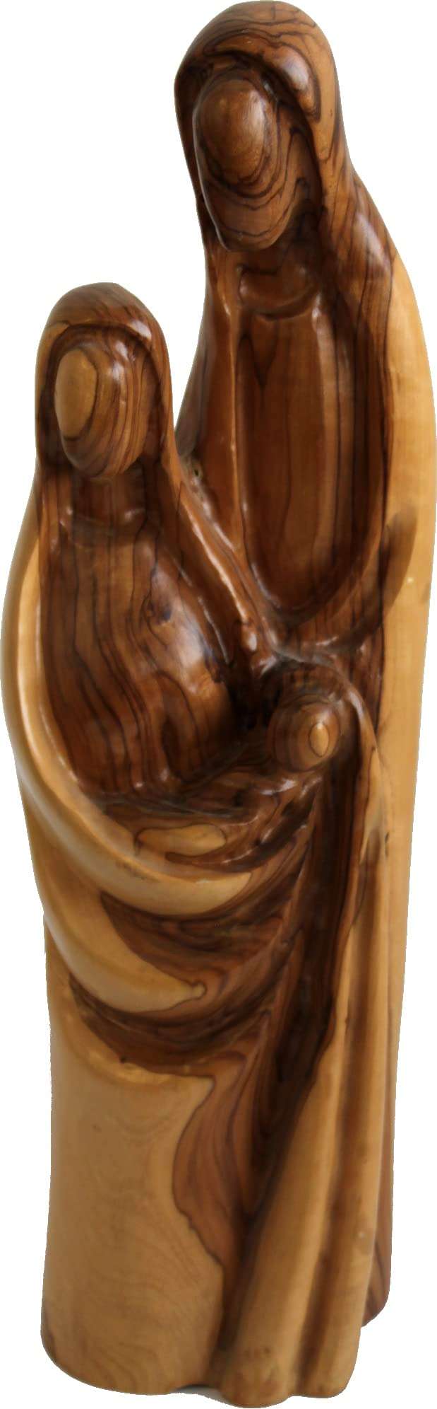 Estatua de la Sagrada Familia de madera de olivo - Tallado moderno abstracto (13 pulgadas grande)