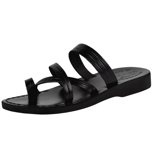 Men/Women Biblical Jesus Leather Sandals/Slides From Jerusalem (Bethlehem Black Style II)