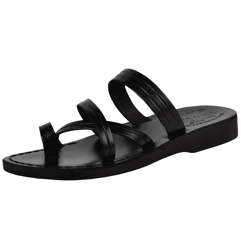 Men/Women Biblical Jesus Leather Sandals/Slides From Jerusalem (Bethlehem Black Style II)