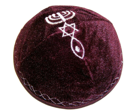 #color_maroon with silver knitting - velveteen kippah