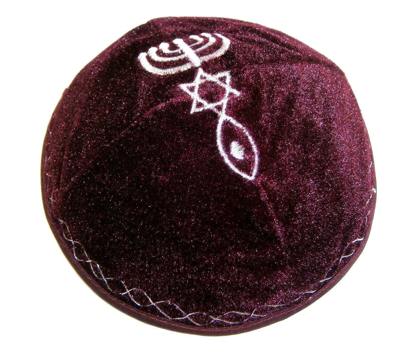 Holy Land Market Satin Kippah with Messianic Sign Embroidered
