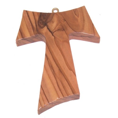 Extra Large olive wood tau Cross ( 3 inches - 8 cm ) with hook