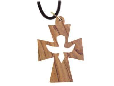 Cruz de Madera de Olivo con Colgante de Paloma (1.4"H)