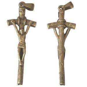 Crucifijo papal de rosario - Tono bronce (1.7 x 1.6 pulgadas)