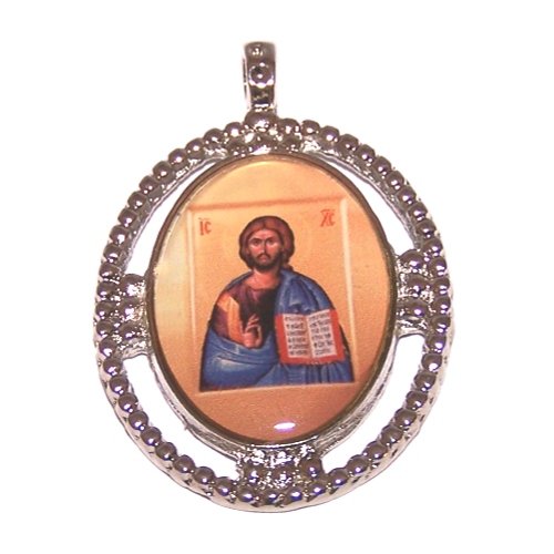 Jesus the Word - Christ Pantocrator icon - enamelled or resined pewter medal - Large ( 5 cm or 2 inches )