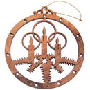 Christmas Candles Olive Wood Ornament - Laser Carving (9 cm or 3.5" Diameter)
