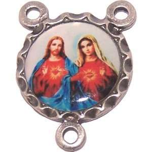 Sagrado Corazón de Jesús y Corazón Inmaculado de María centro de peltre resinado (2 - 0.8")