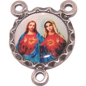 Sacred Heart of Jesus and Immaculate Heart of Mary resined pewter center (2 - 0.8")