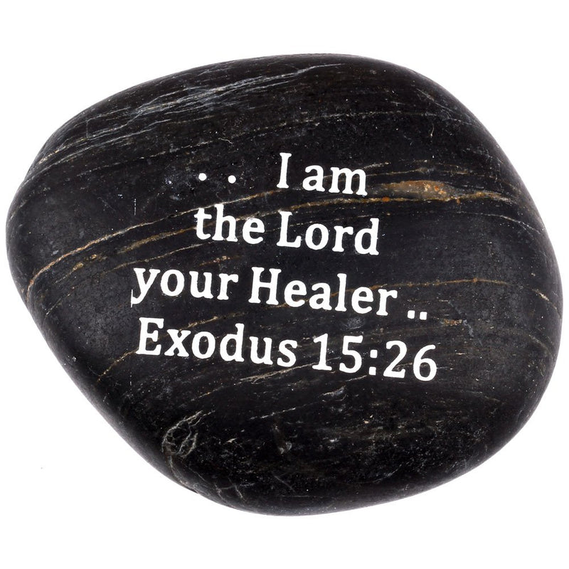 Holy Land Market Engraved Inspirational Scripture Biblical Black Stones Collection - Stone V : Exodus 15 :26 :" I am The Lord Your Healer