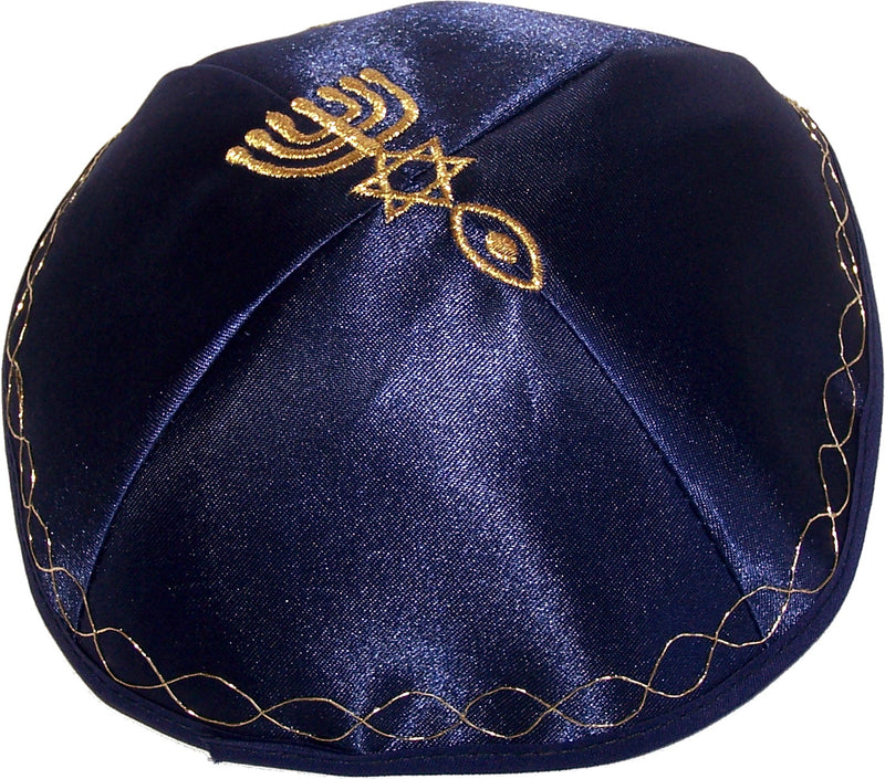 1 X Kippah with Messianic Sign Embroidered Satin-navy