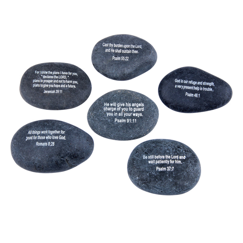 Holy Land Market Engraved Inspirational Black Stones - Model I - (6 Biblical Verses - Large 3-6 Inches) from The Holy Land