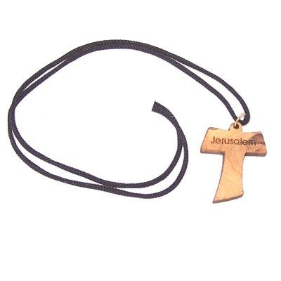 Tau Cross - olive wood necklace, necklace is 60cm long - 23.5 inches )
