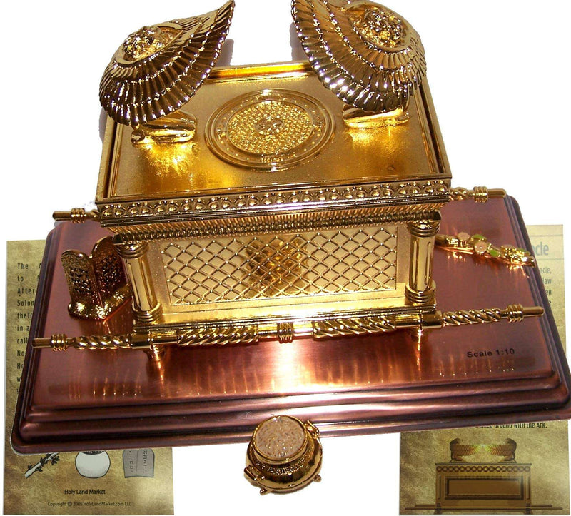 Holy Land Market The Ark of The Covenant Gold Plated (Small, Ark and Contents) With Special Explanation Card for Ark and Contents