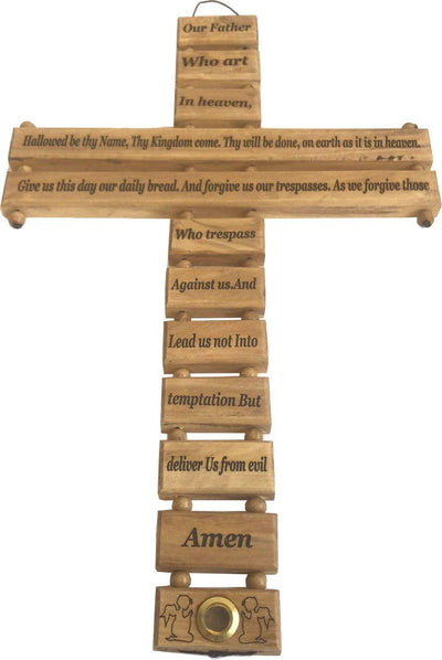Holy Land Market Olive Wood Cross from Bethlehem with a Certificate and Lord Prayer Card