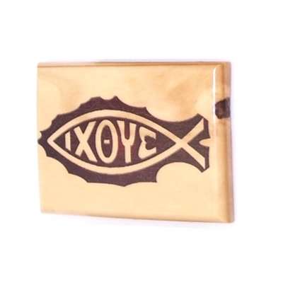 Símbolo de pez del cristianismo primitivo Ichthys - imán de ícono - Madera de olivo (6x4 cm o 2.4x1.6 pulgadas)