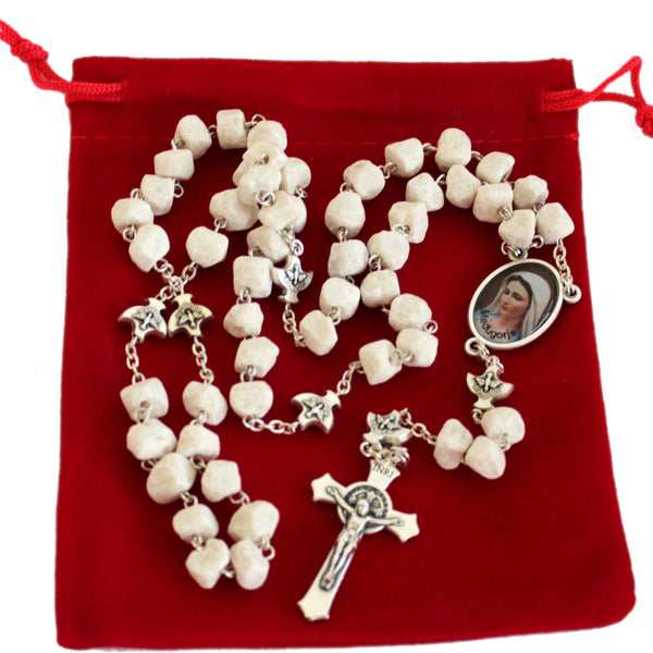 Rosary Beads, Blessed Mother Center, Red Crystal Beads, Italy