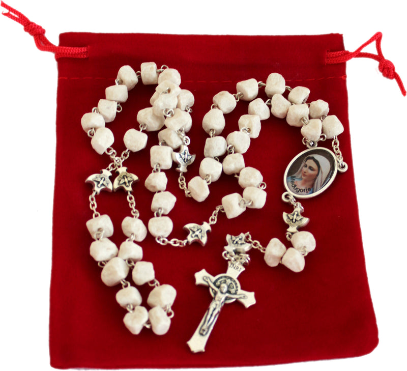 MEDJUGORJE - Rosary Made from Apparation Hill Stones directly from MEDUGORJE. (20 inches Long) - Silver Cross