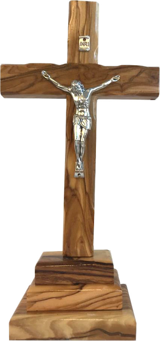 Olive Wood Standing Cross with Crucifix.