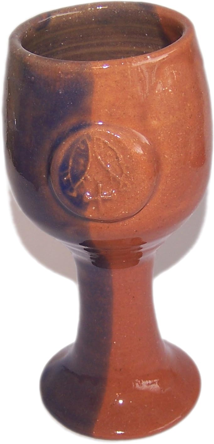 Holy Land Market Terra Cotta Biblical Wine Goblet Communion Chalice - Light Brown - Blue