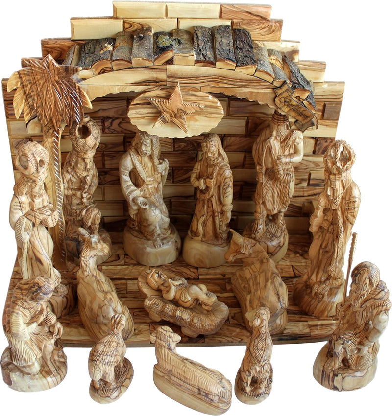 Large Olive Wood Nativity Set - Hand-carved
