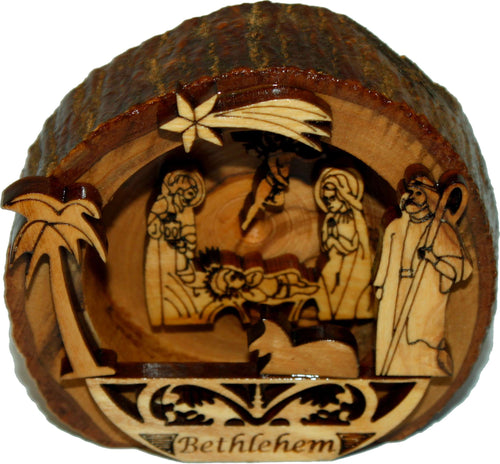Adorno de Madera de Olivo de la Escena de Natividad Vintage del Mercado de Tierra Santa - de Pie o Colgante - Estilo Antiguo - 3D (3.5 Pulgadas)