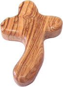Holy Land Market Perfect Hand fit Olive Wood Cross - Carved Round and with Hand Shape