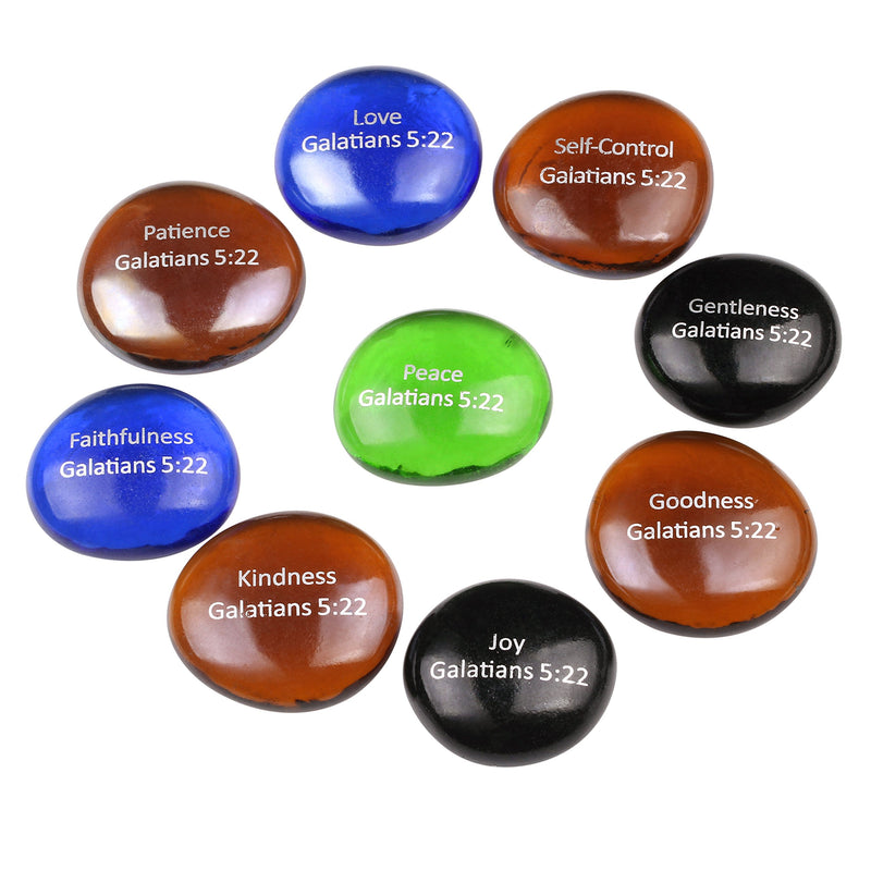 Biblical Scripture Glass Stones Set - Model IV - Fruits of The Holy Spirit - Inspirational Words from The Bible by Holy Land Market
