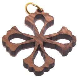 Colgante láser de cruz de flor de madera de olivo (2.7x2.7 cm o 1.1x1.1")