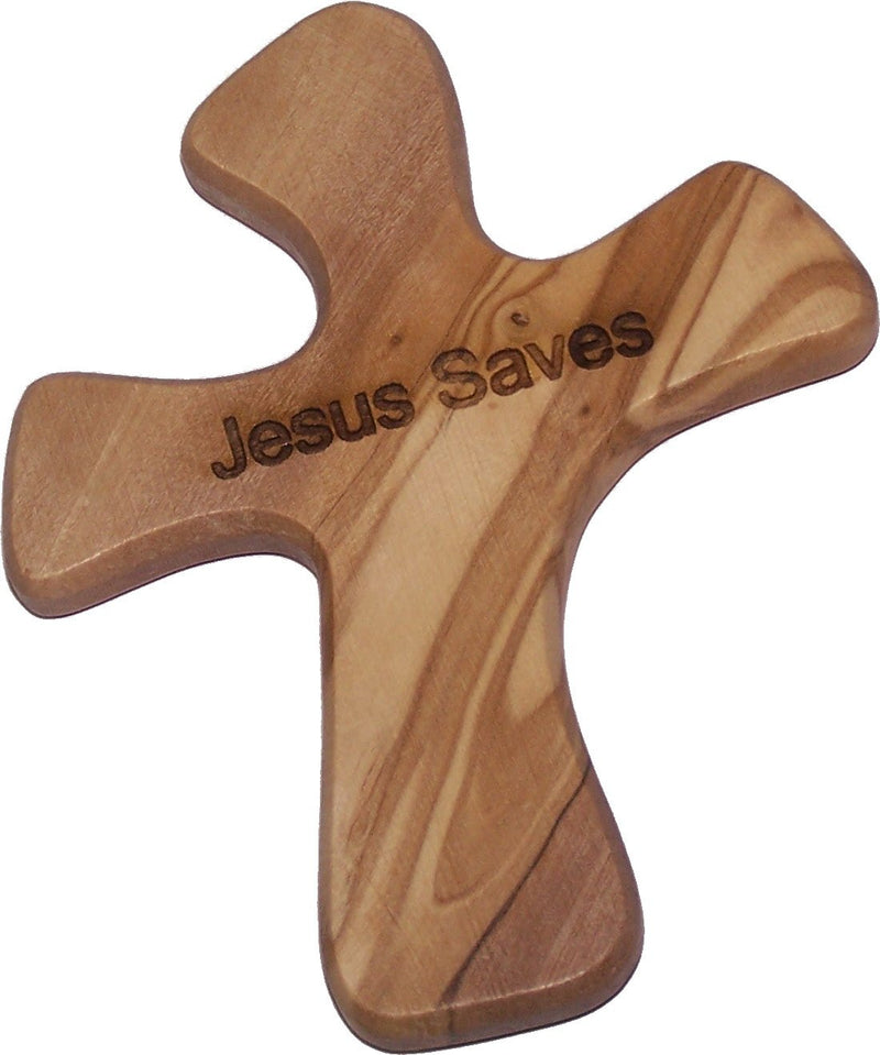 Hand Cross that will sit in your hand comfortably - JESUS SAVES - model ( 4.5 x 3.75 Inches )