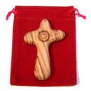 No Greater Love Olive Wood Comforting Cross Engraved with Crown of Thorns and Heart of Our Lord Package. Comes with Gift Box,Velvet Bag & Lord's Prayer Card - 2.75" Cross