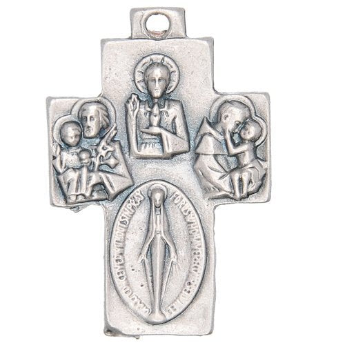 Many saint medals Cross with Miraculous medal and Jesus the word ( 3.2 cm or 1.3 inches ) - Pewter