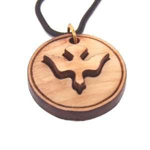 Collar láser de madera de olivo en forma de paloma redonda de 2 capas (el colgante mide: 2.8 cm o