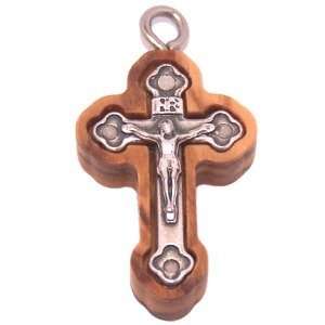 Cruz de madera de olivo con cruz de peltre incrustada - Oriental (2.7 cm - 1.1") - 6 mm de grosor