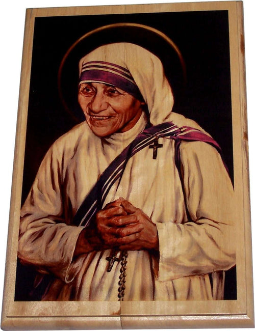 Placa de Icono de Santa Teresa de Calcuta de Holy Land Market - Madera de Olivo de Belén (15 x 10 cm)