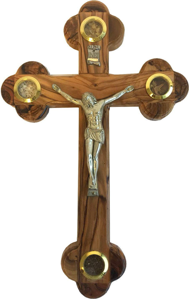 Mini Olive Wood Cross Crucifix with Holy Essences - 5.5 Inches.