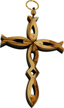 Holy Land Market Olive Wood Cross Made with Fish (First Chriswtianity Symbol) Shapes - 16cm - 6.4 inches with Certificate and Lord's Prayer Card