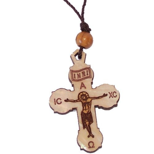 Eastern style Olivewood Crucifix with Mother of Pearls (60cm / 23.5 inches, Cross is 5cm or 2 inches)