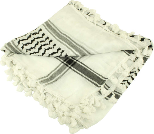 Kufiya Original Hirbawi para Hombre Royal Lace Bufanda Árabe Talla Única Negra sobre Blanca