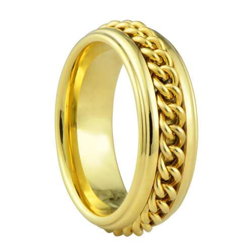 Anillo de boda con cadena - todo altamente pulido en oro de 18K ionizado o chapado IP