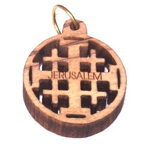 Olive wood Jerusalem Cross Laser Pendant (2cm or 0.8" diameter)