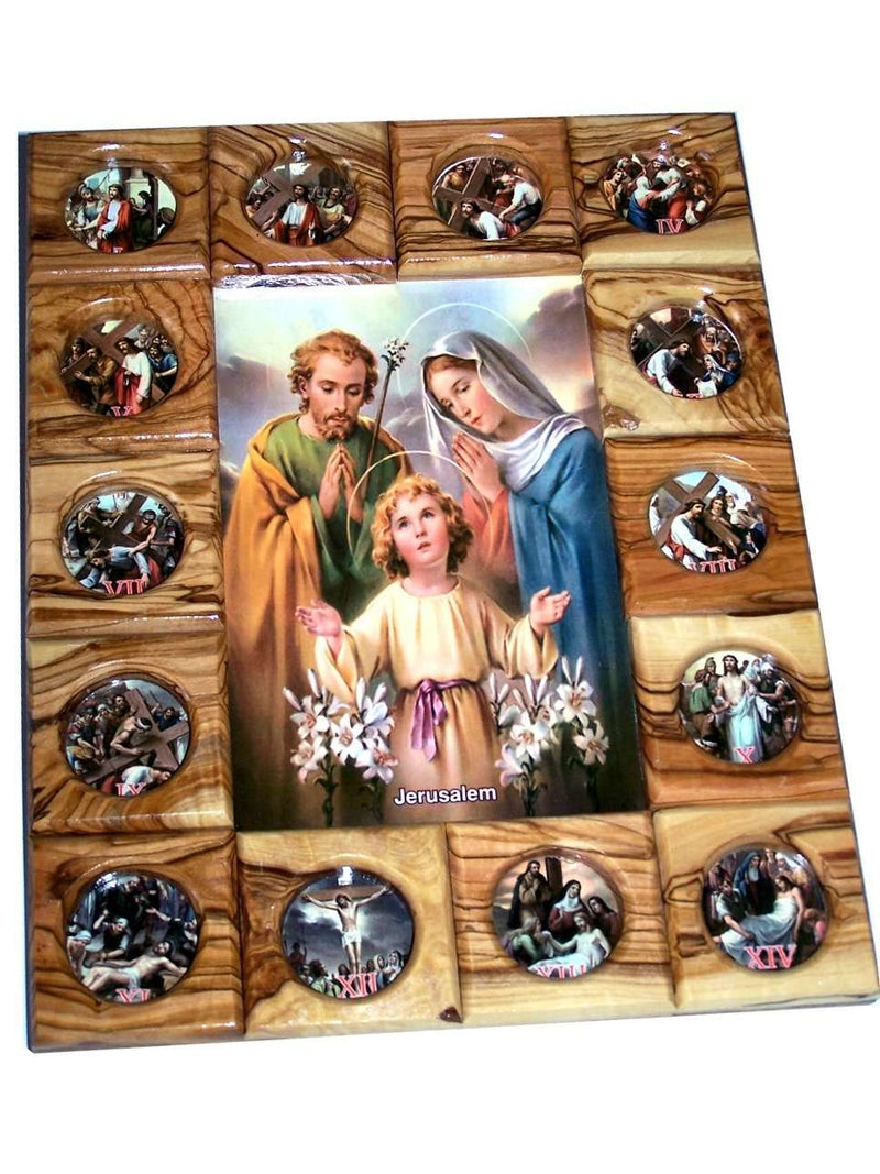 Placa de Icono de las Estaciones de la Cruz del Mercado de Tierra Santa Todo en Madera de Olivo de Belén (29 x 24 cm o 11.5 x 9.5 pulgadas)