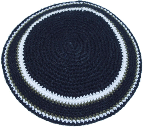 Black/White 17cm DMC 100% Knitted Cotton Kippah Torah Chabad Yarmulke Jewish