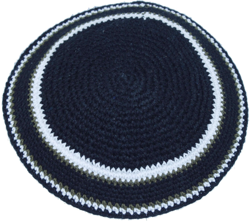 Kippah judío del Mercado de Tierra Santa negro/blanco 17cm DMC 100% algodón tejido yarmulke Torah Chabad