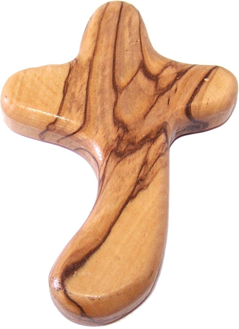 Holy Land Market Perfect Hand fit Olive Wood Cross - Carved Round and with Hand Shape