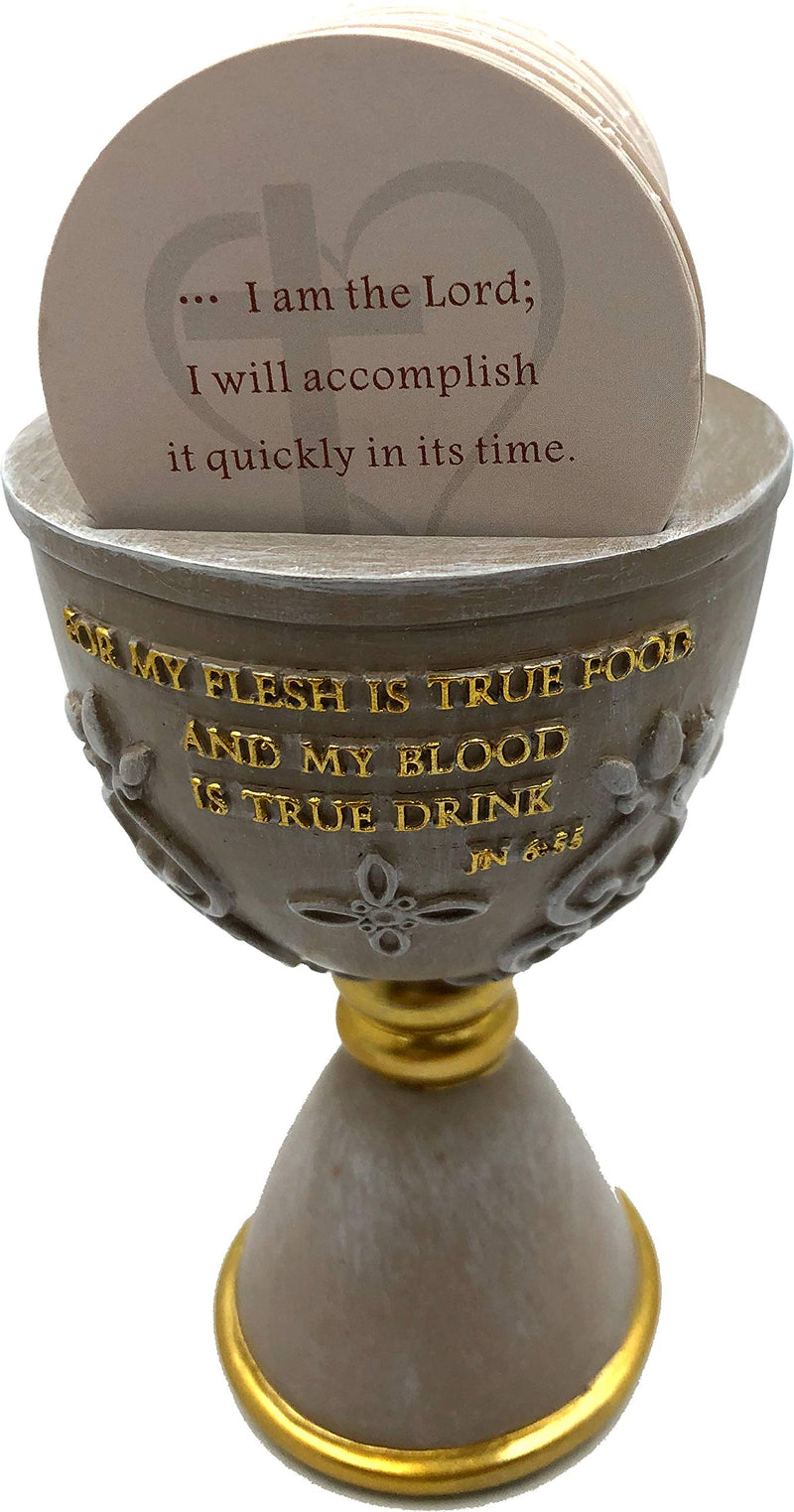 Holy Land Market Stone Communion Cup / Chalice and Hosts with 150 Different Biblical Verses ( 6 Inches high ) - Vintage Antique