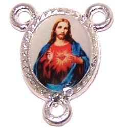 Sacred Heart of Jesus resined silver-toned center (1.5 - 0.6")