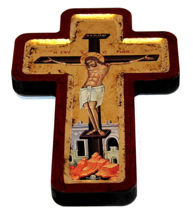Icono de la Cruz de Crucifixión con hojas de oro (Litografía) (9.5 x 6 pulgadas)