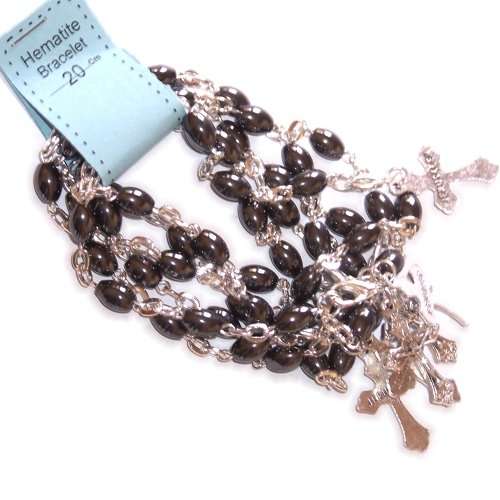 Seis (6) pulseras de cuentas ovaladas de Hematita 10 cuentas Set de Rosarios (Tamaño de cuenta 7mm-...)