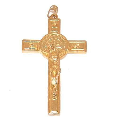 Crucifijo de rosario de San Benito dorado - Extra grande - Tono dorado (7.5 cm-3 pulgadas)